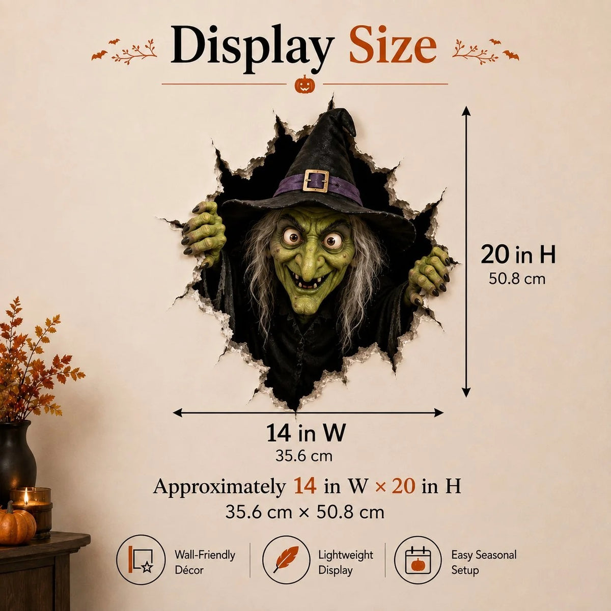 Halloween witch wall decal dimensions