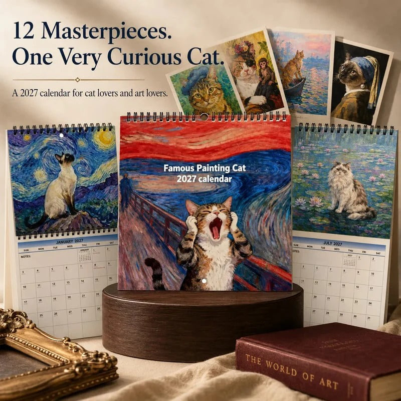 🔥Last Day 49% off🔥2027 Cat Art Wall Calendar – 12 Feline Masterpieces✨