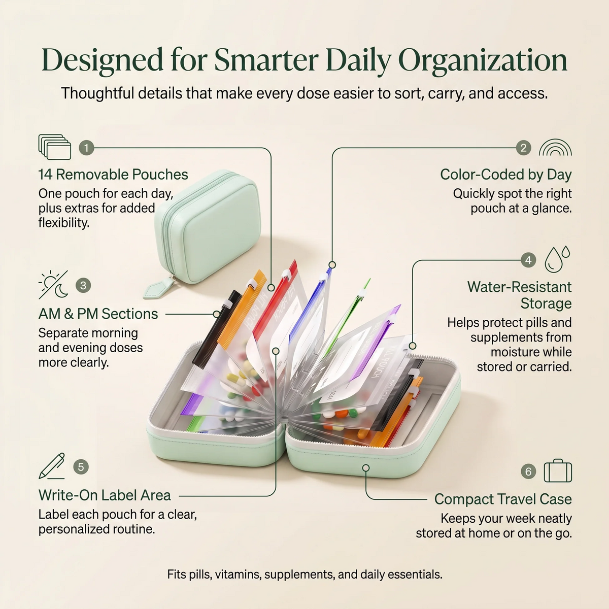 🔥Last Day 49% off🔥7/14-Day Travel Pill Organizer with Removable Pouches💊