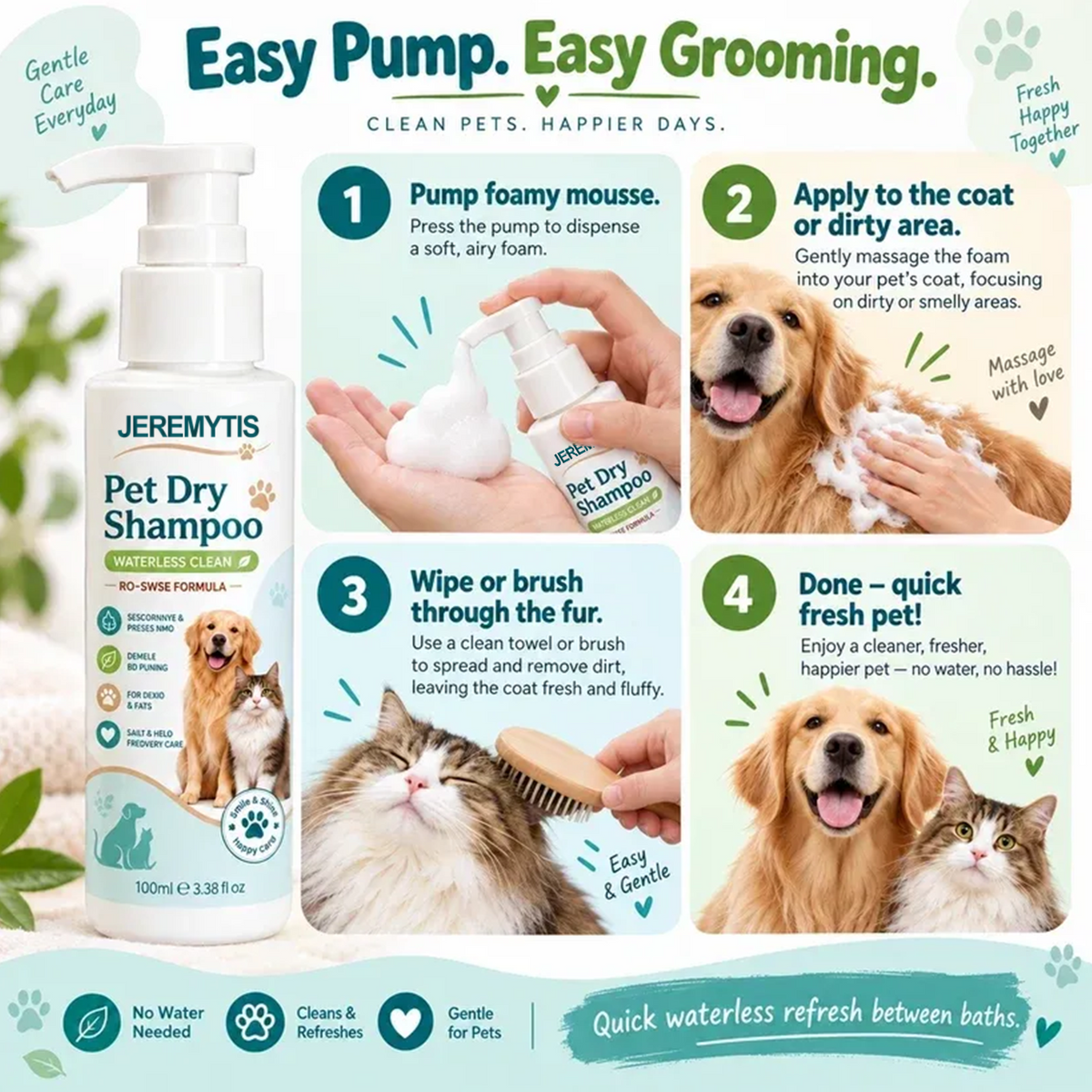 🔥🔥Last Day Buy 2 Get 1🔥JEREMYTIS™ No-Rinse Pet Shampoo Mousse🐕🐈🫧