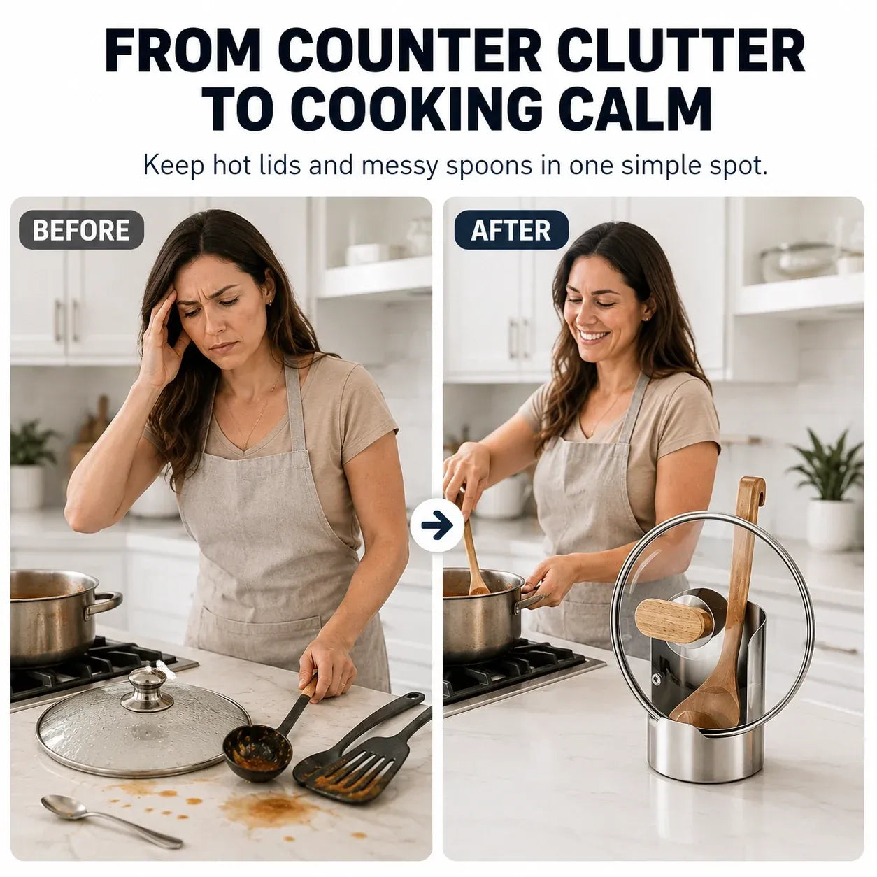 Before and after kitchen counter organization