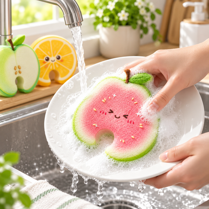 🔥Last Day Buy 1 Get 2🔥Cartoon Fruit-Printed Wood Pulp Sponge Dish Brush🫧