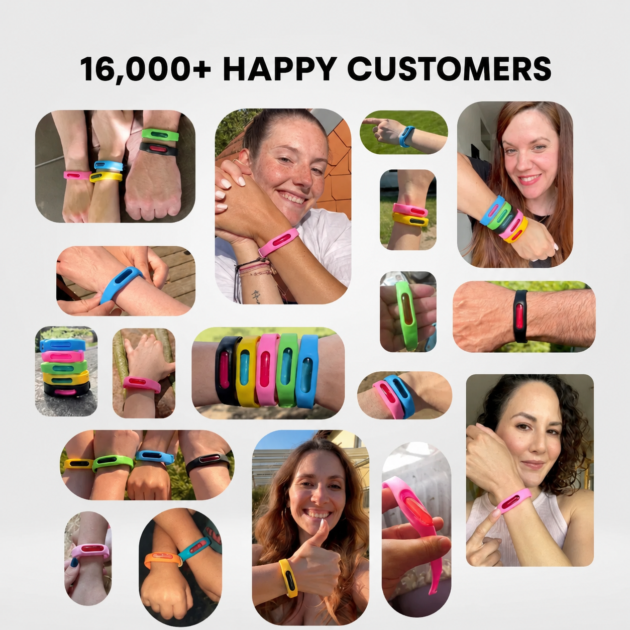 People wearing colorful outdoor wristbands