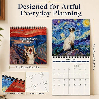 🔥Last Day 49% off🔥2027 Cat Art Wall Calendar – 12 Feline Masterpieces✨