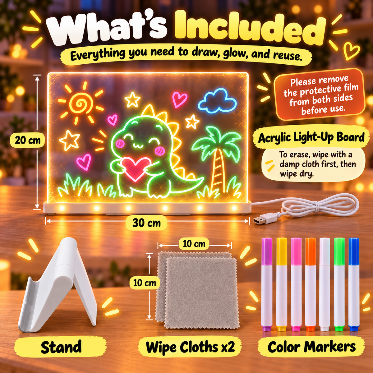 🔥LAST DAY 49% OFF🔥Kids LED Erasable Acrylic Drawing Board🪄