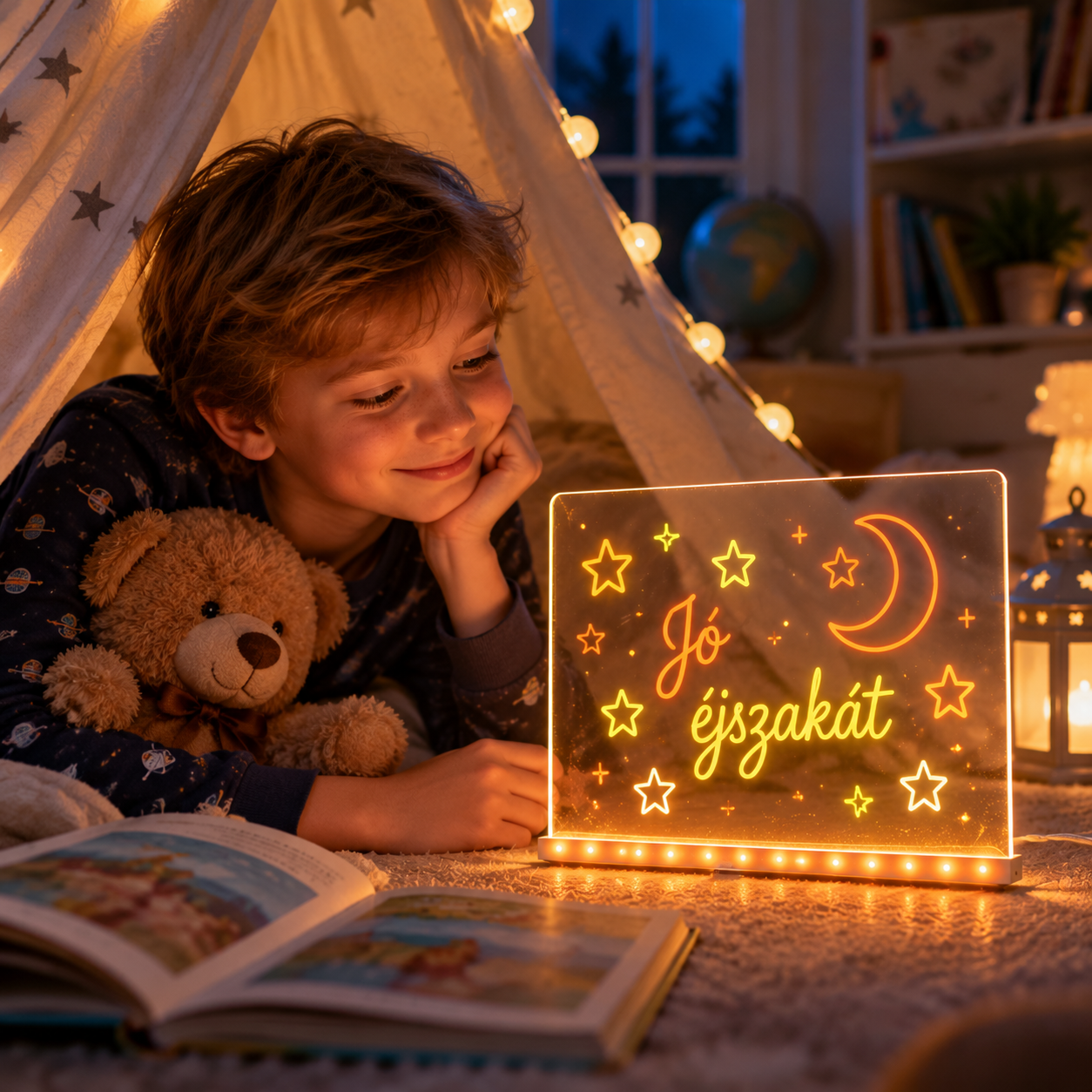 Glowing acrylic drawing board in a creative setting