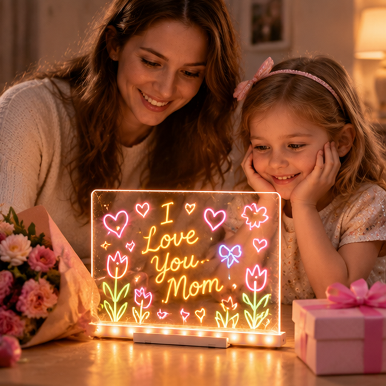 Glowing acrylic drawing board in a creative setting