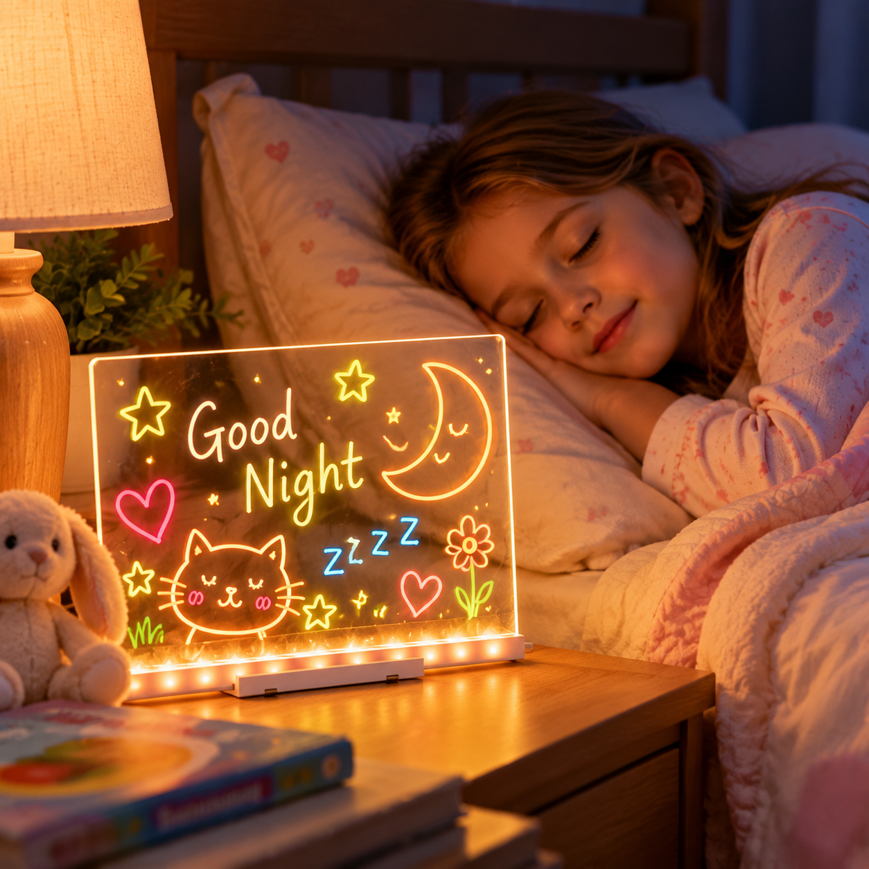 Glowing acrylic drawing board in a creative setting