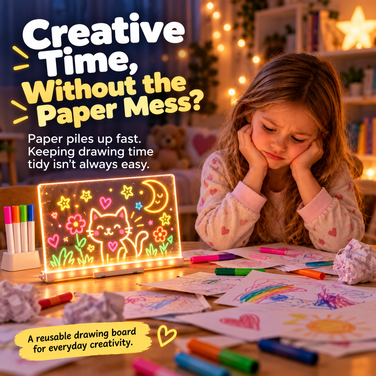 Reusable LED drawing board for colorful screen-free creative time