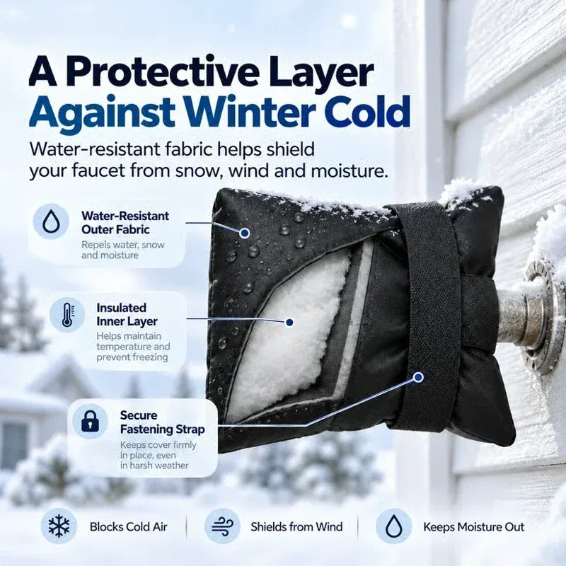 Outdoor faucet cover secured around a wall faucet