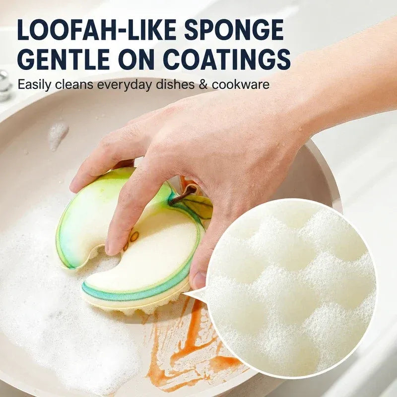 Loofah like scrubber cleaning cookware