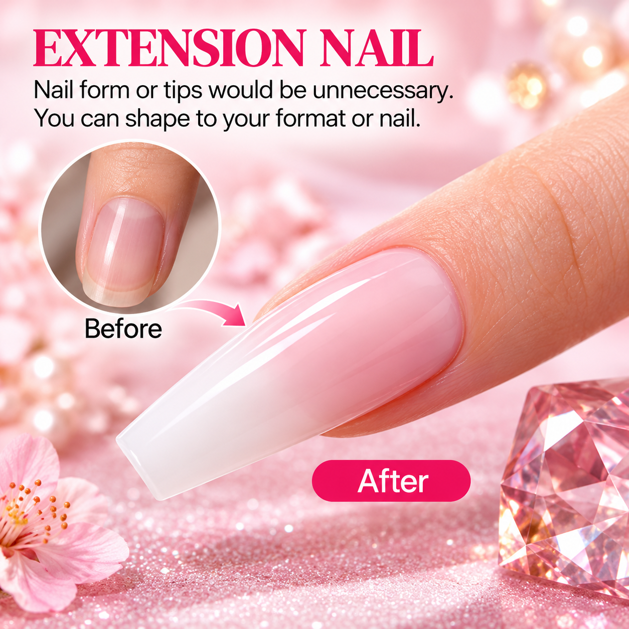 Before and after builder gel nail extension